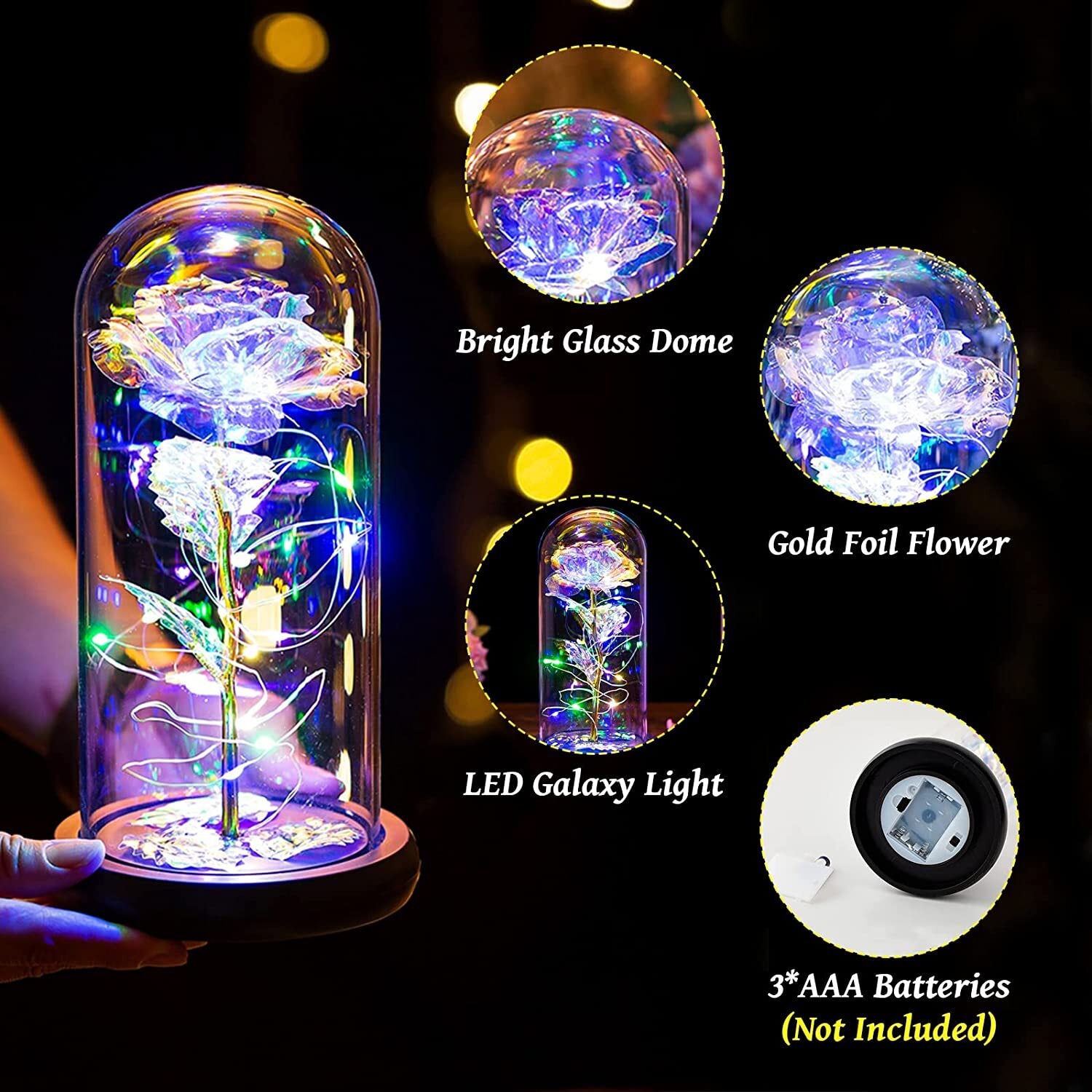 Artificial Flowers Eternal Rose LED Galaxy Flowers for Women Lady Holiday Gifts